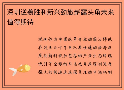 深圳逆袭胜利新兴劲旅崭露头角未来值得期待