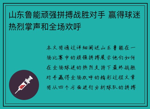 山东鲁能顽强拼搏战胜对手 赢得球迷热烈掌声和全场欢呼