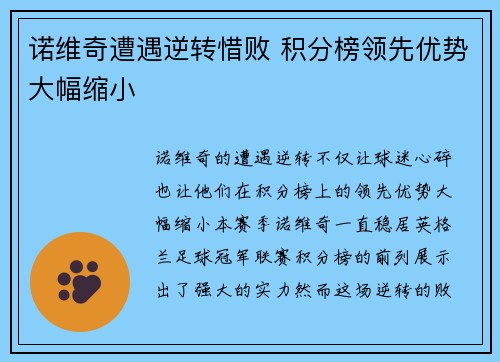 诺维奇遭遇逆转惜败 积分榜领先优势大幅缩小
