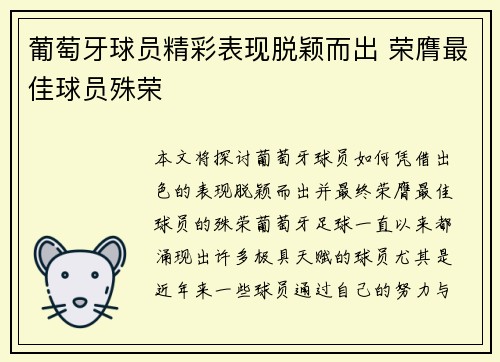 葡萄牙球员精彩表现脱颖而出 荣膺最佳球员殊荣